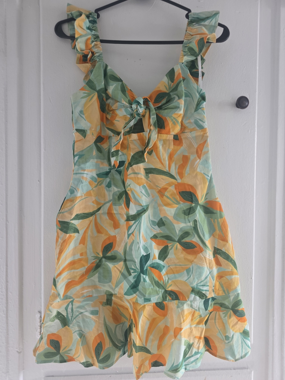 MINKPINK Yellow and Green Floral Tie-Front Mini Dress